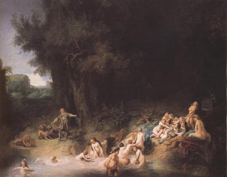 REMBRANDT Harmenszoon van Rijn Diana bathing with her Nymphs,with the Stories of Actaeon and Callisto (mk33) oil painting image